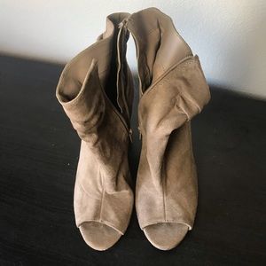 Tan slouched Ankle Peep Toe Booties